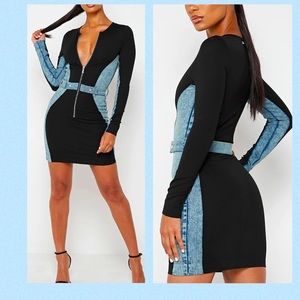 Black & Denim trim dress - Size Medium/ US 6-8 /UK Size 10